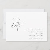 Eenvoudige kalligrafie Zwart Wit Modern Chic Save The Date (Voorkant)