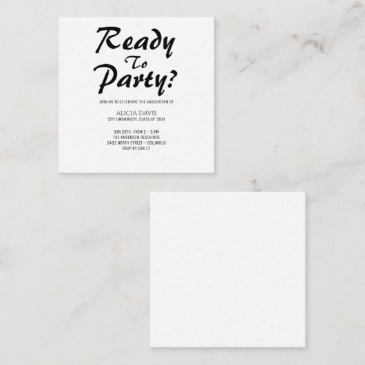 Eenvoudige kalligrafie zwart-wit | Partij Afstudee Informatiekaartje (Voorkant / Achterkant)