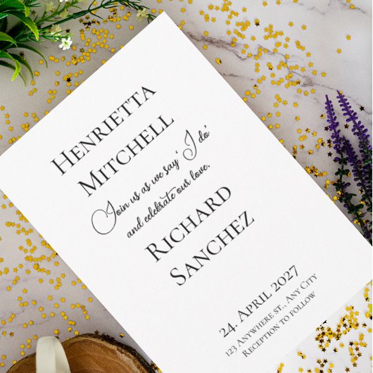 Eenvoudige kalligrafie zwart-witbruiloft kaart