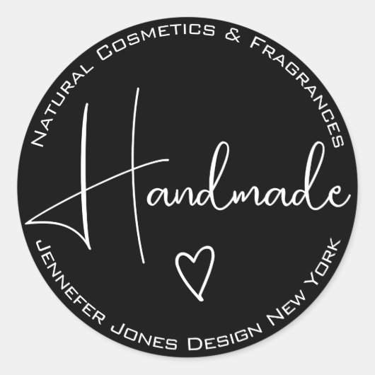 Eenvoudige kalligrafie zwarte en witte handgemaakt ronde sticker (Voorkant)