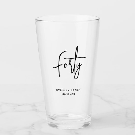 Eenvoudige kalligrafische zwart 40e verjaardag glas (Voorkant)