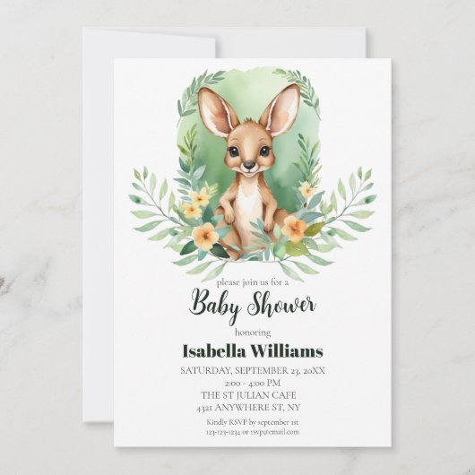 Eenvoudige Kangoeroe Waterverf Baby shower Kaart (Voorkant)