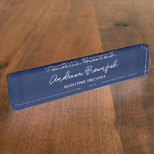 Eenvoudige kantoor Navy-blauw en witte script func Naambordje