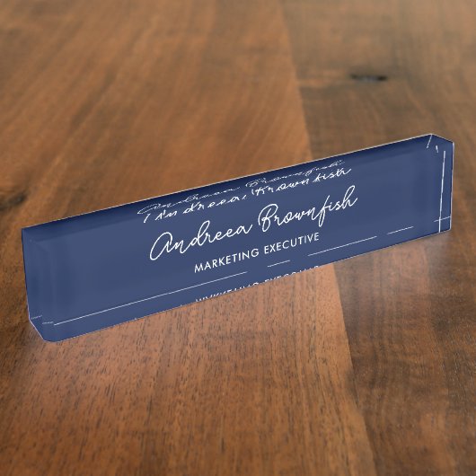 Eenvoudige kantoor Navy-blauw en witte script func Naambordje (Zijkant)