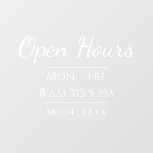 Eenvoudige kantooruren en telefoonnummer raamsticker (Vel)