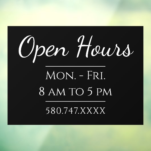 Eenvoudige kantooruren en telefoonnummer raamsticker (Vel 3)