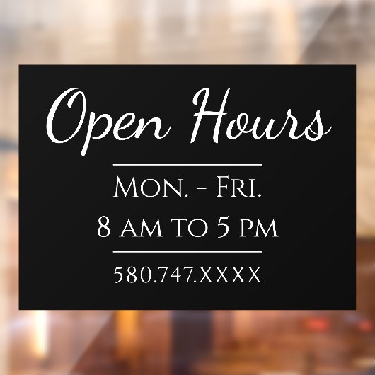 Eenvoudige kantooruren en telefoonnummer raamsticker (Vel 2)