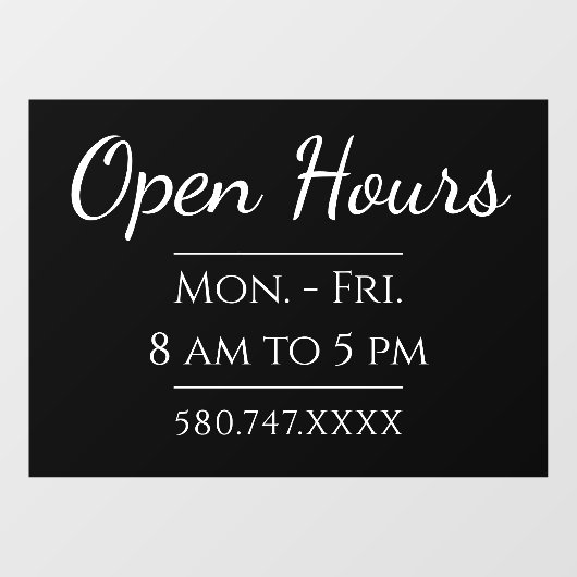 Eenvoudige kantooruren en telefoonnummer raamsticker (Vel)