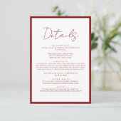 Eenvoudige karmozijnrode rand script huwelijksdeta informatiekaartje (Staand voorkant)