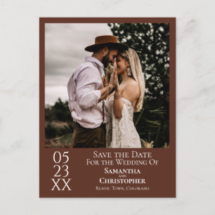 Eenvoudige kastanje bruine bruiloft Bewaar de datu Briefkaart