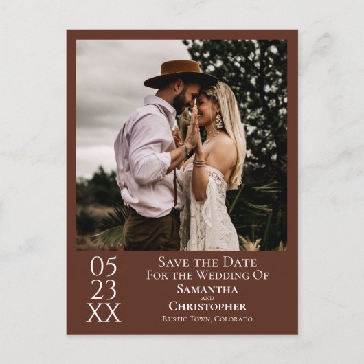 Eenvoudige kastanje bruine bruiloft Bewaar de datu Briefkaart (Voorkant)