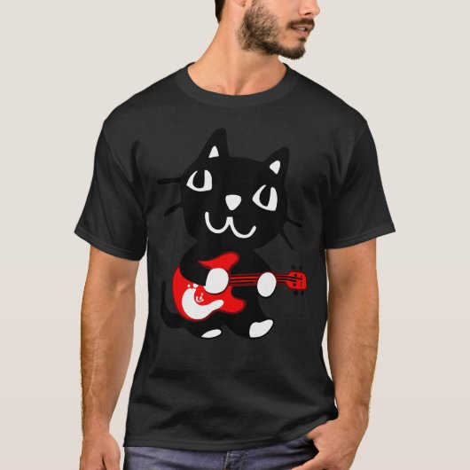 Eenvoudige kat die gitaar speelt t-shirt (Voorkant)