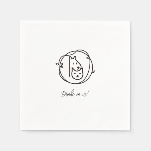 Eenvoudige Kat en Hond Lijn Kunst cocktail Servet (Voorkant)