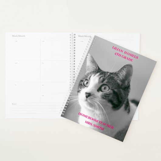 Eenvoudige katachtige zwart-wit kat planner (Display)