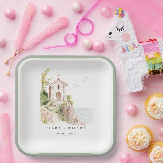 Eenvoudige Katholieke Waterverf Katholieke Kerk br Papieren Bordje (Feest)