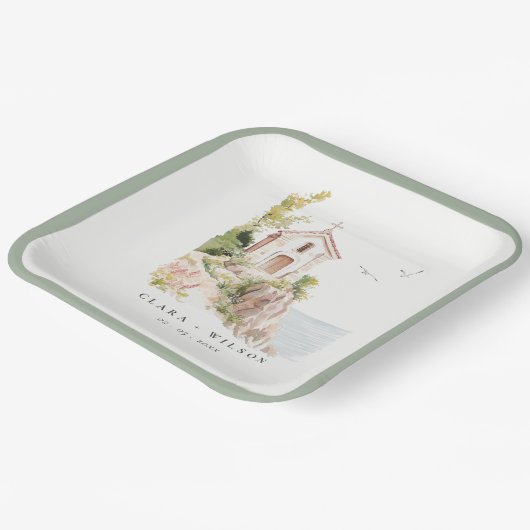 Eenvoudige Katholieke Waterverf Katholieke Kerk br Papieren Bordje (Gebogen)