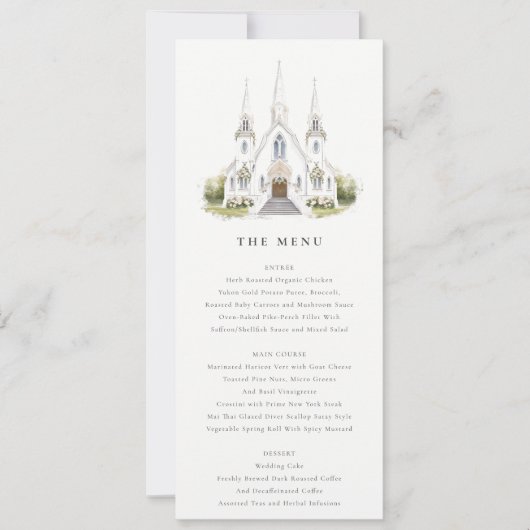 Eenvoudige Katholieke Waterverf Kerk Wedding Menu Kaart (Voorkant)