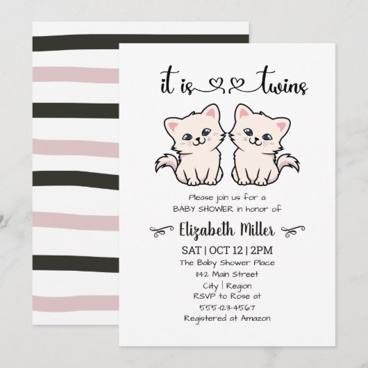Eenvoudige katten met tweelingjongen-Baby shower Kaart (Voorkant / Achterkant)