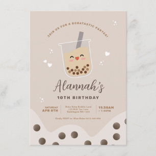 Eenvoudige Kawaii Boba Bubble Milk Tea Birthday Kaart