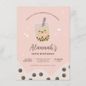 Eenvoudige Kawaii Boba Bubble Milk Tea Pink Birthd Kaart (Voorkant)