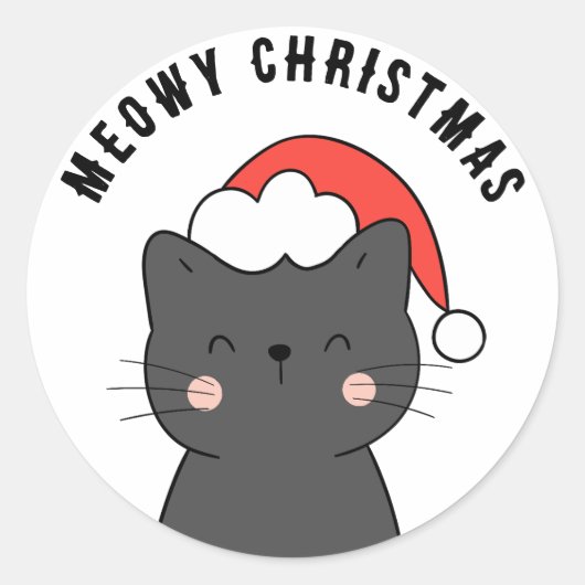 Eenvoudige Kawaii Meowy Christmas Cat Sticker (Voorkant)