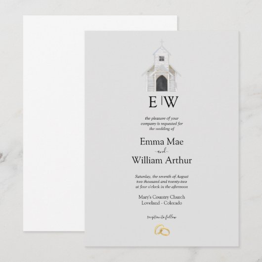 Eenvoudige Kerk bruiloft uitnodiging (Voorkant / Achterkant)