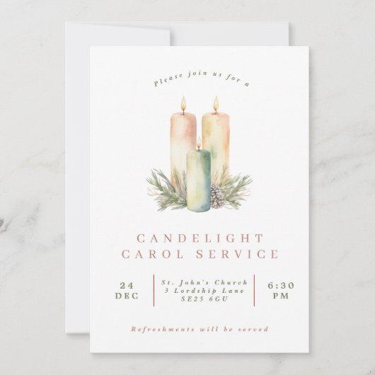 Eenvoudige kerk kaarslicht carol service kaart (Voorkant)