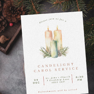 Eenvoudige kerk kaarslicht carol service kaart