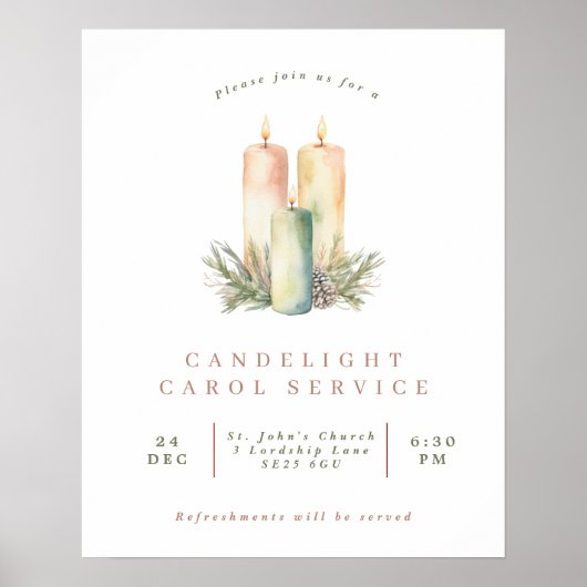 Eenvoudige kerk kaarslicht carol service poster (Voorkant)