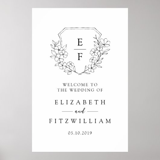 Eenvoudige Kersenbloesem Monogram Crest Welkom Poster (Voorkant)