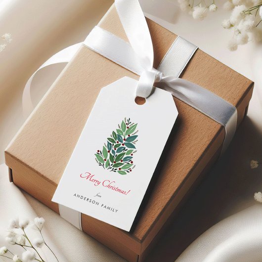 Eenvoudige Kersenboom Kerstvakantie Cadeaulabel