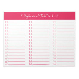 Eenvoudige kersenrode 8,5x11 drie-koloms checklist notitieblok