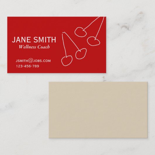 Eenvoudige kersenrode en witte wellnesscoach visitekaartje (Voorkant / Achterkant)