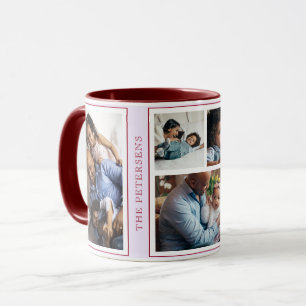 Eenvoudige Kerst 5 foto collage mauve bordeauxrood Mok