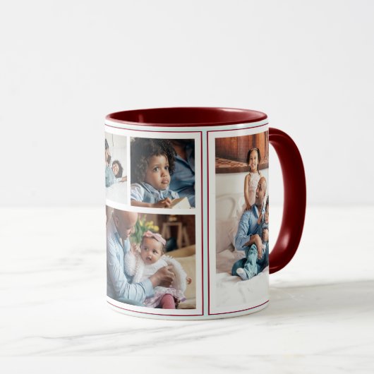 Eenvoudige Kerst 5 foto collage mint bordeaux Mok (Voorkant rechts)