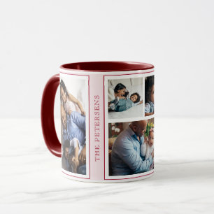 Eenvoudige Kerst 5 foto collage roze bordeauxrood Mok