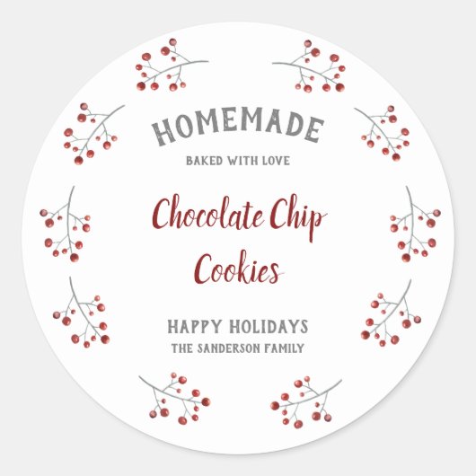Eenvoudige kerst bessen krans vakantie bakken ronde sticker (Voorkant)