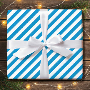 Eenvoudige kerst blauw en witte diagonale strepen cadeaupapier