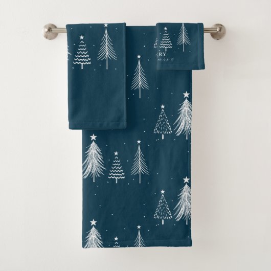 Eenvoudige kerst dennenboom | marineblauw bad handdoek (Insitu)
