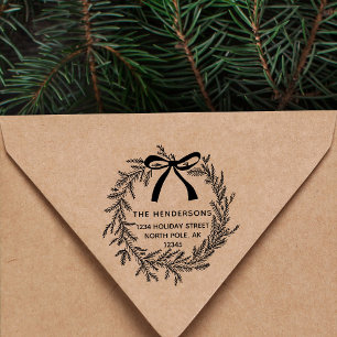 Eenvoudige kerst dennenkrans retouradres rubberstempel
