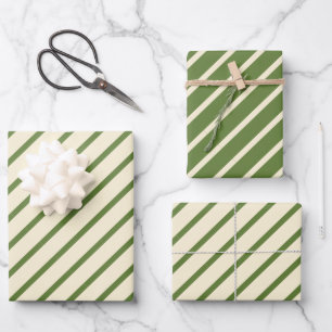 Eenvoudige Kerst Diagonale Streep Retro Groen Crèm Inpakpapier Vel