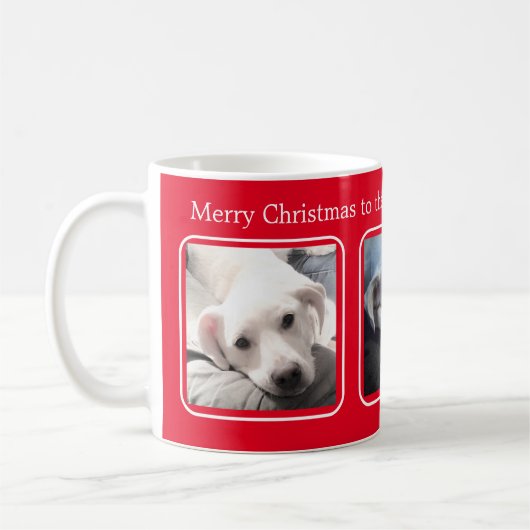 Eenvoudige Kerst Drie Foto Rood en Wit Koffiemok (Links)