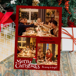 Eenvoudige kerst familie typografie drie foto folie feestdagenkaart