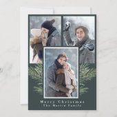 Eenvoudige kerst groen drie foto feestdagenkaart (Voorkant)