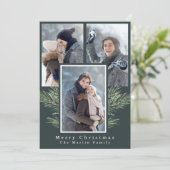 Eenvoudige kerst groen drie foto feestdagenkaart (Staand voorkant)