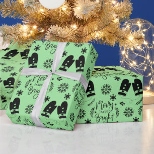Eenvoudige Kerst Groen Vrolijk & Heldere wanten Cadeaupapier