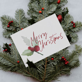 Eenvoudige kerst in Holly en Berries Feestdagen Kaart