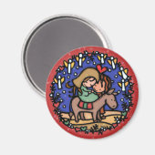 Eenvoudige kerst.Liefde werd geboren. Jezus. RED Magneet (Voorkant / Achterkant)