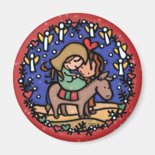 Eenvoudige kerst.Liefde werd geboren. Jezus. RED Magneet (Voorkant)