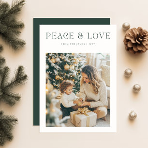 Eenvoudige kerst   Peace & Love Green Familiefoto Feestdagenkaart